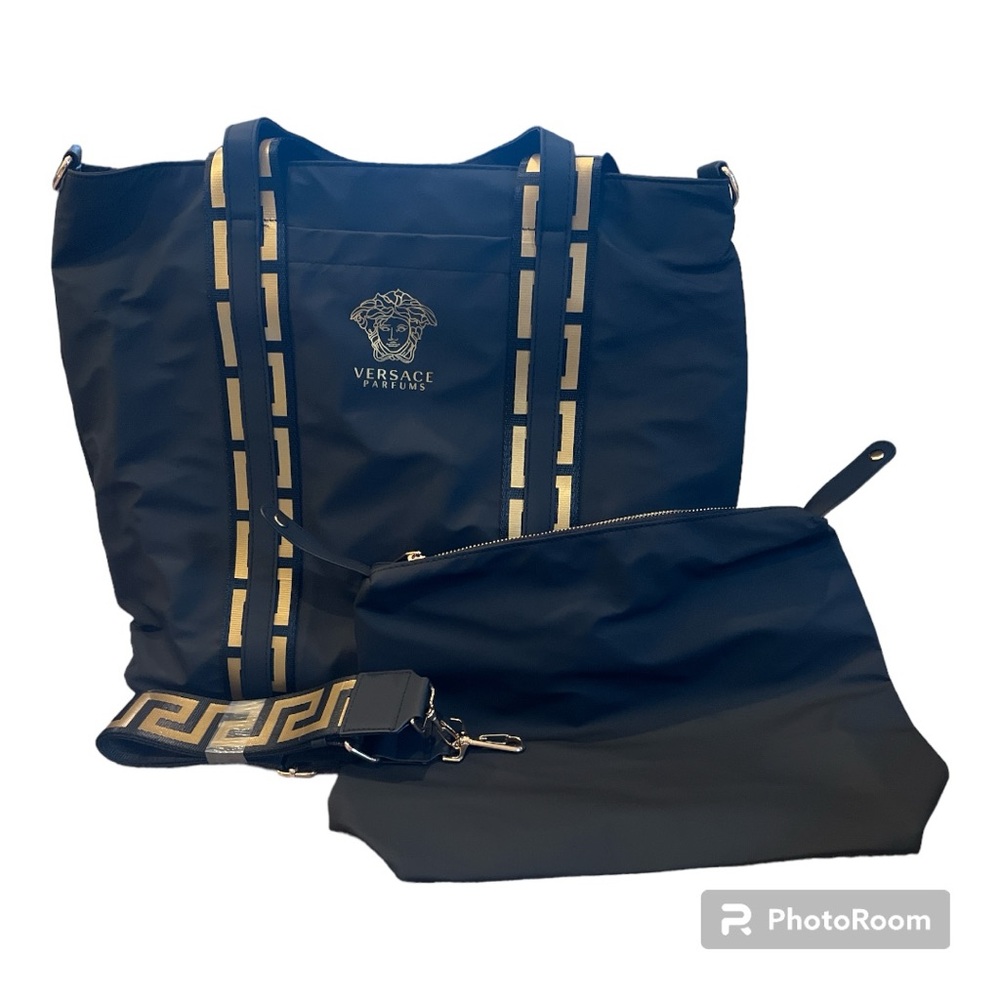 Versace Parfums Tote Medusa Logo Soft Vinyl Black and Gold NWT - Picture 3 of 8